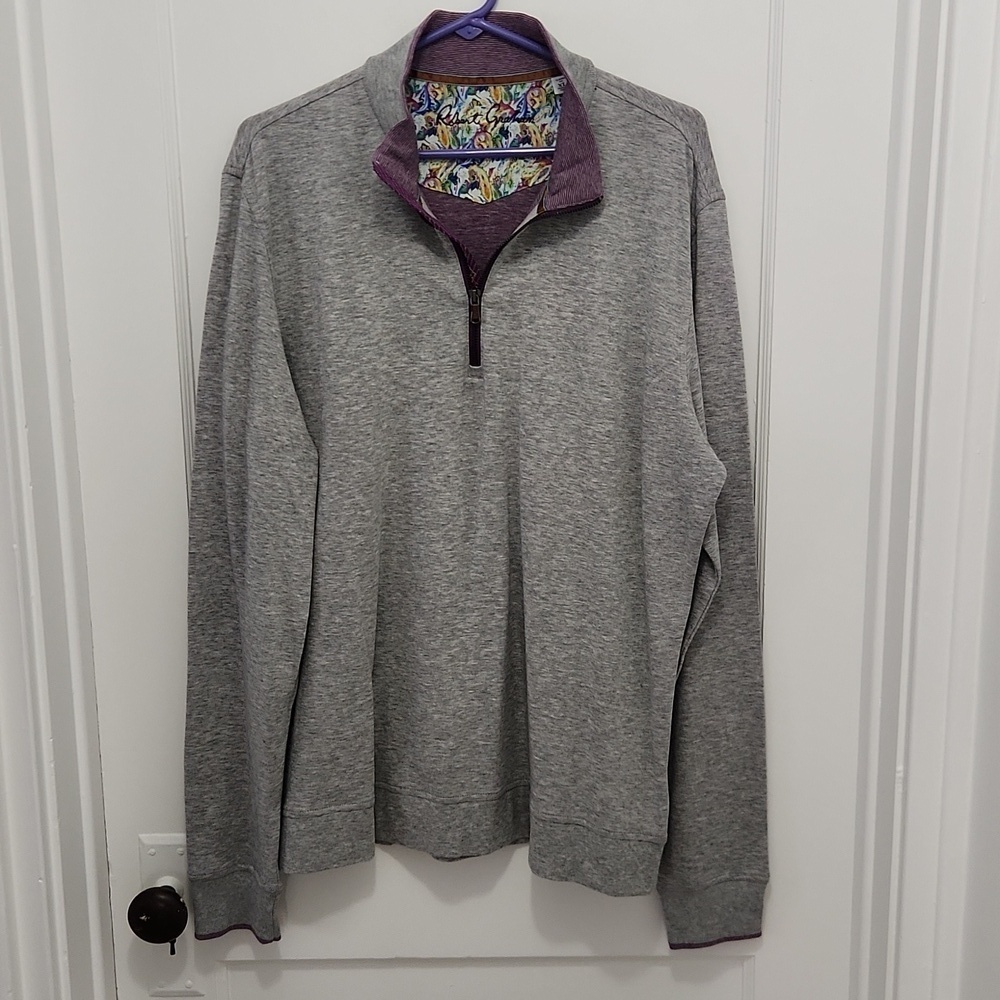Robert Graham Grey 1/4 Zip Long Sleeve Knit Men's Pullover Size XL